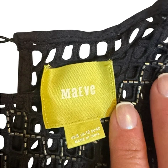 Maeve Anthropologie Alameda Beaded Bell Sleeve Peplum Blouse Size 8 Black - Picture 3 of 10